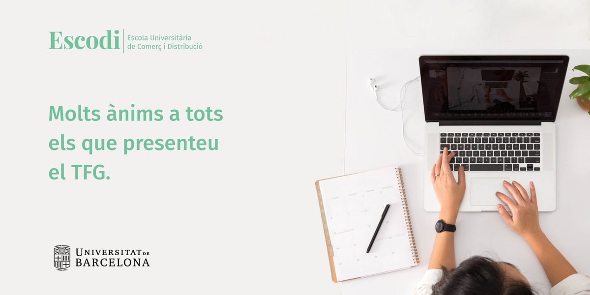 ESCODIretail's tweet photo. Ha arribat el gran dia!
Avui, 🗓️2/07, els alumnes de 4t presenten els seus Treballs de Final de Grau (#TFG).
Un gran dia per a ells i per a #Escodi
Felicitats per endavant!!!!
#universitat #formació @UniBarcelona https://t.co/g2zZHDqs9z