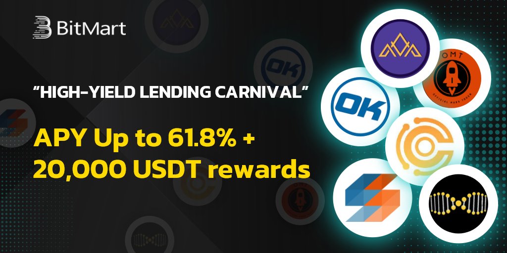 BitMartExchange's tweet photo. Do you know❓Now you can lend your tokens and earn up to 61.80% APY on BitMart! 🎉

Participate in one of these very limited lending programs and get a chance to win  20,000 USDT additional rewards. 🚀

👉 Details: https://t.co/1ewaohBbMg https://t.co/y1o62mz7gT