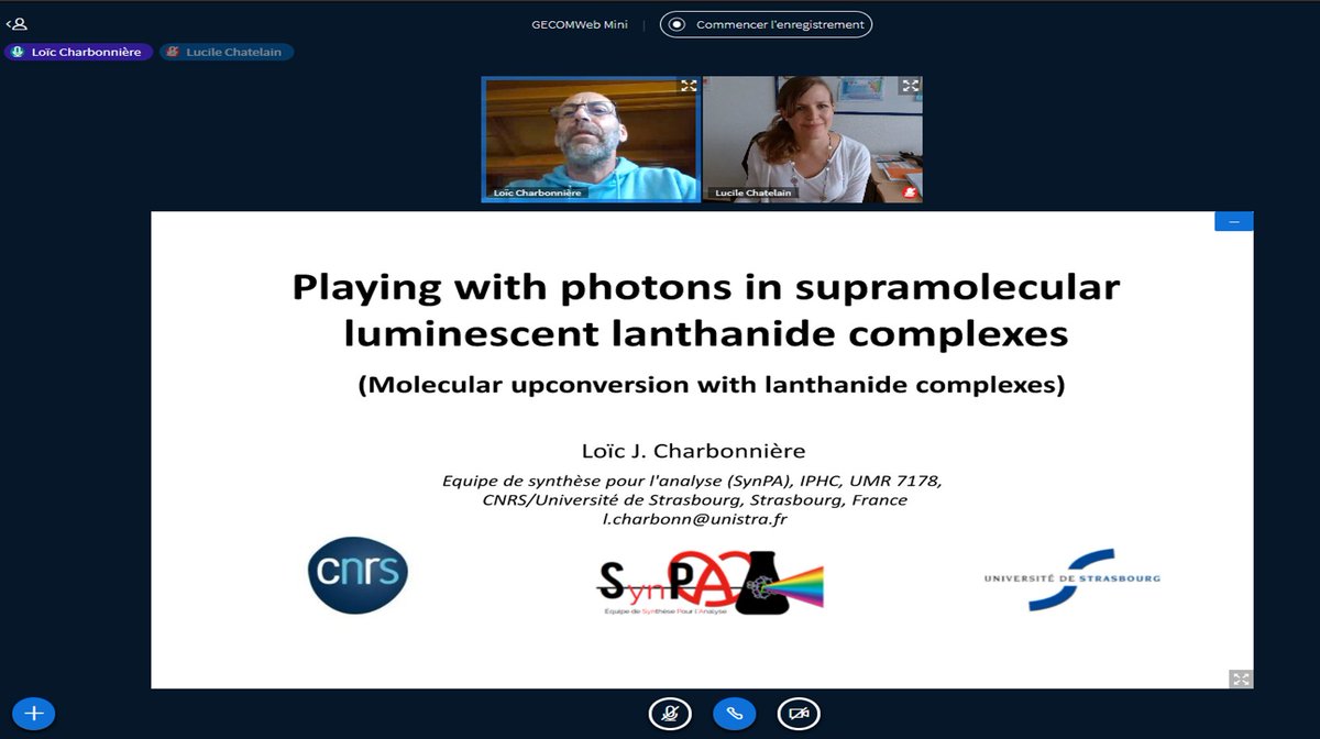 gecomconcoord21's tweet photo. Back for day 2 with Loïc Charbonnière from @SynpaTeam , who will tell us about playing with photons for upconversion of light in solution https://t.co/g2BJZAE33q