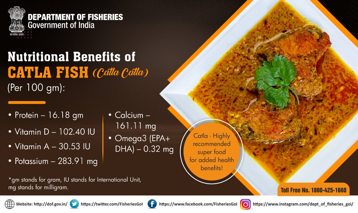 FisheriesGoI's tweet photo. Nutrient packed Catla, a highly recommended #SuperFood: Add to your diet for health benefits.
#DeptofFisheries #Fish4Poshan #CatlaFish https://t.co/EA1oVlbKwh