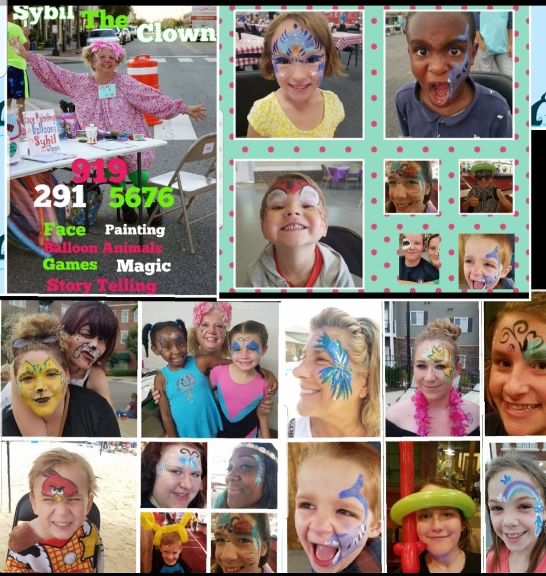 SybilTheClown's tweet photo. ♥️Havinga a 🎂Birthday Party A 🎉Celebration A 👨‍👩‍👧‍👦Family Reunion A 🥂Wedding any 🎟Event or you just want to send a 🍭🎹Singing Telegram then call Me🤗 Sybil the Clown ☎️919 291 5676☎️ we offer 🎨Face Painting 🐕Balloon Animals 🎉Games 🎩🐇Magic 💅Nails Painted and more  ♥️ https://t.co/7NnOPRNXxV