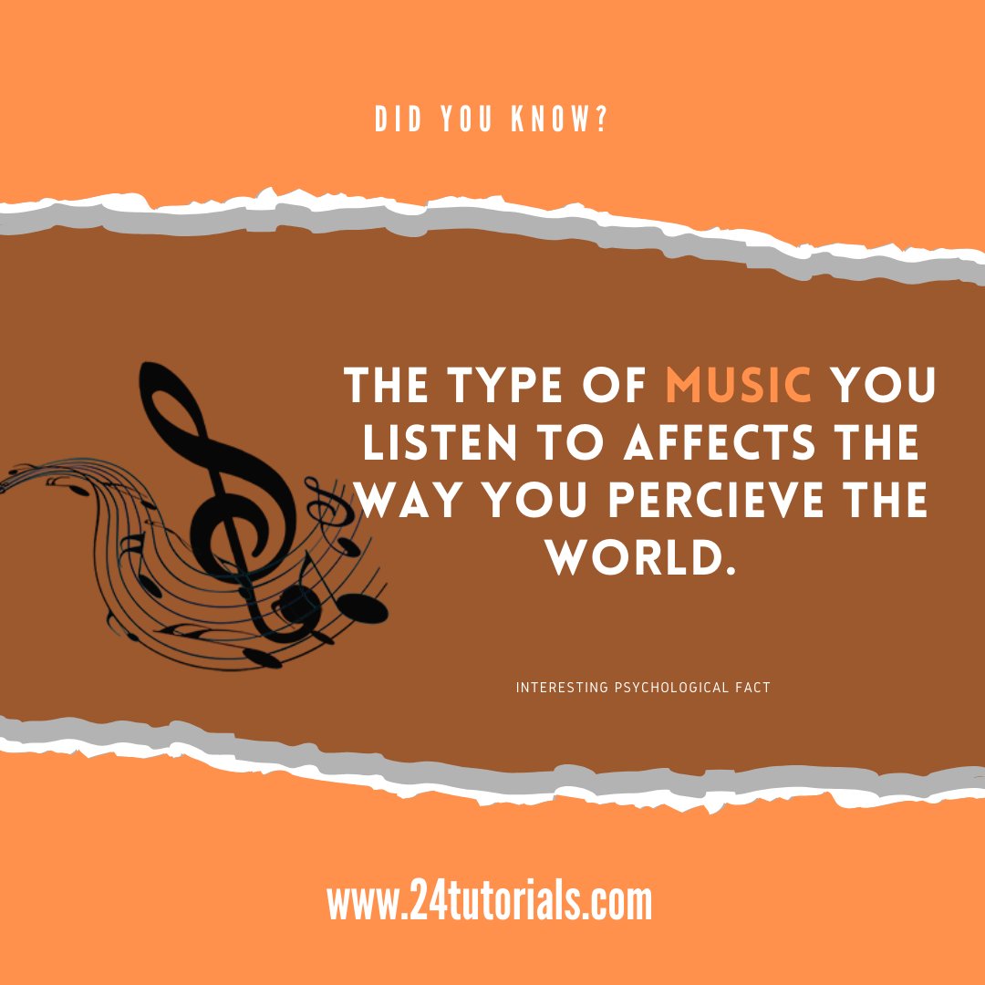 24Tutorials's tweet image. Did you know ?
The type of music you listen to affects the way you percieve the world.
#fridaymood #fact #interestingfact #psychologicalfacts #24Tutorials #onlinetutorials #coursesonline #onlinetrainingcourses #onlinelearningcourses #onlinefreecourses #onlinelearning