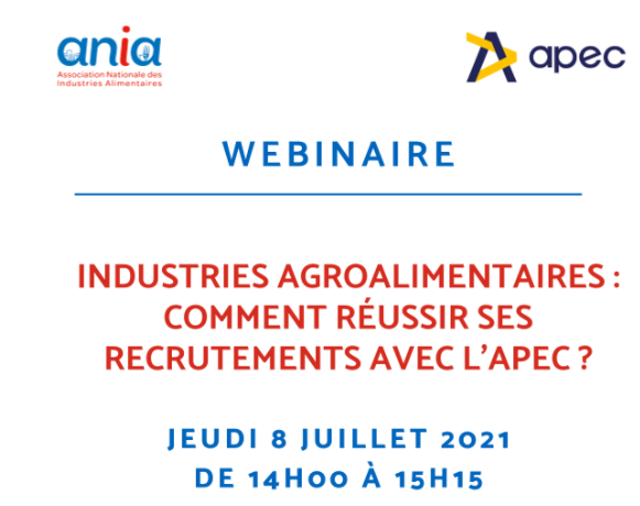Apecfr's tweet photo. [📢WEBINAIRE APEC et @ANIA_FRANCE  (Association Nationale des Industries Alimentaires) 

📅 Jeudi 8 juillet de 14h à 15h15

💡Faciliter les rencontres entre les #JeunesDiplômés, les #cadres et les entreprises du secteur.

📌Inscriptions👉🏻 https://t.co/I2CMEe17CF
@MarieAndreJOULA https://t.co/6tDX4dCvt6