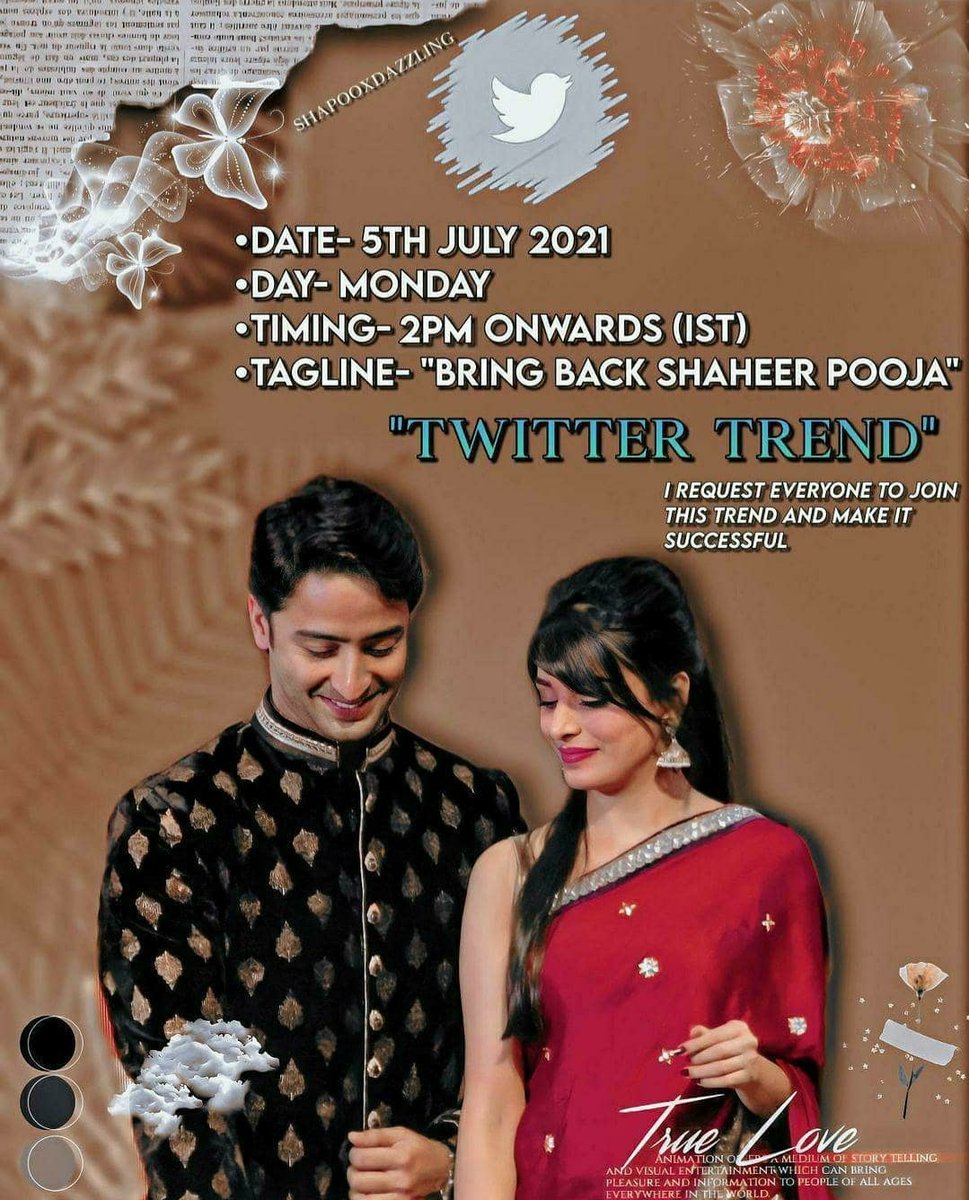 shaheerpoojaluv's tweet photo. TREND ACTIVITY ALERT💕♾
Date - 05/07/2021
Day - Monday
Time - 2p.m Onwards (IST)
Tagline - BRING BACK SHAHEER POOJA
#ShaheerSheikh #PoojaSharma #ShaPoo #BringBackShaPoo #ArDi #Mahabharat https://t.co/S53AEXrXJk