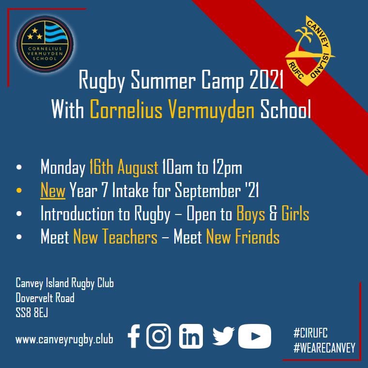 Looking forward to getting back involved with Mr Westbrook and the staff from <a href="/CorVermuyden/">Cornelius Vermuyden</a> School in this year’s summer rugby camp for the new year 7 intake 

Great place to come along, meet your new teachers, make some new friends and get an introduction into a great game
