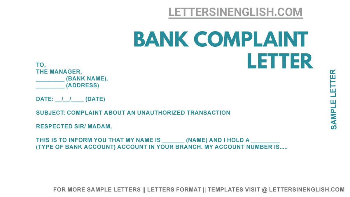 Letters in English on Twitter: "Complaint Letter to Bank for