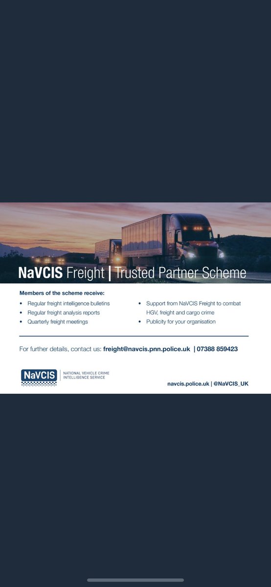 NaVCIS_UK's tweet photo. Today we have released our #NaVCISFreight 2021 Quarter 1 Cargo Crime Report to Police & Trusted Partners - to find out more about our Industry partnerships to combat #Cargo #crime & how to get your copy of our latest report - contact us freight@navcis.pnn.police.uk
#HGV #truck https://t.co/Yl4FD1ofxB