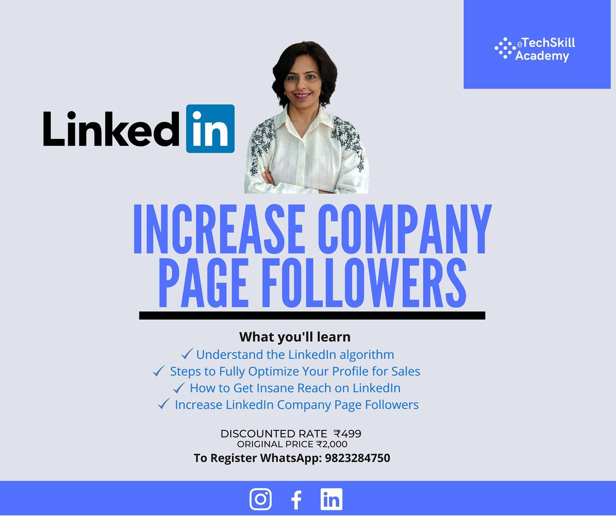 ParvishK's tweet photo. How to Grow Your LinkedIn Business Page?
Meet Clients online from MD’s, CEO’s and decision makers to multiply your sales?
#ETSacademy #SmallBusinessOwners #LinkedInmarketingvideos #stepbystep #optimizeyourprofile #yourbusiness #moreleads #moretraffic #moresales #moreexposure https://t.co/vz8ksnCZ95