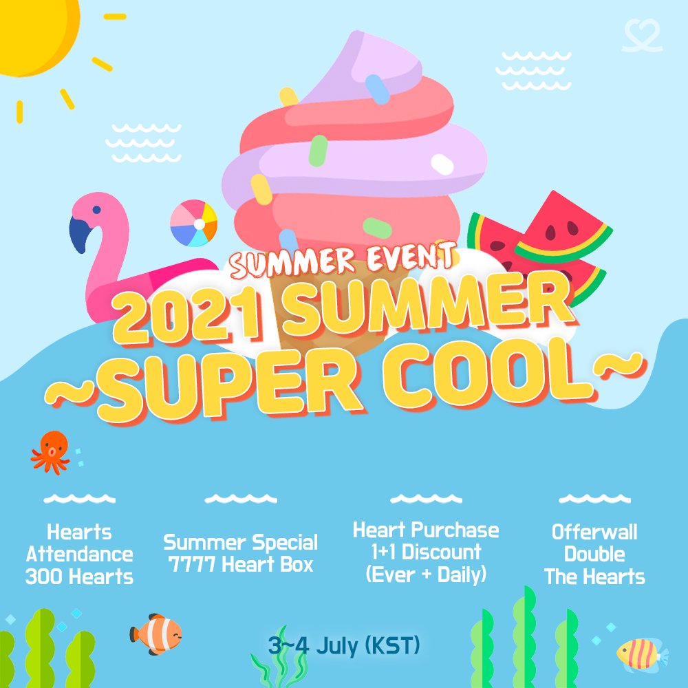 kpopidol_en's tweet photo. Summer is all about having fun🔥

So  #CHOAEDOL has prepared 🌊2021 SUMMER ~SUPER COOL~🌊event to celebrate the beginning of summer☀️

💖300 Attendance Heart
🎁7777 Special Heart Box
💞Heart Purchase 1+1
✌️Double Your Hearts from Offer Walls (Tapjoy and CHOEAEDOL offerwall) https://t.co/eerRkmStgj
