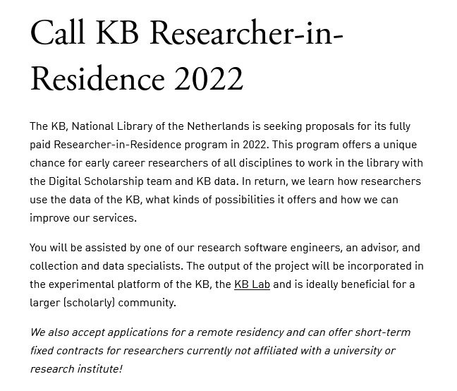 keesone's tweet photo. Want to play with our #webarchive? Become @KB_Nederland #library researcher in residence! https://t.co/CvpkXUwgQo