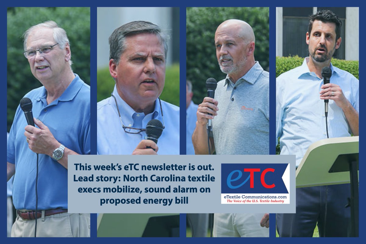 eTexComms's tweet photo. This week’s eTC newsletter now available.
Check out newsletter: https://t.co/pTtXq9RfTK
#AmericanTextiles #WeMakeAmazing #Yarns #Fibers #Fabric #Knitting #Weaving #Nonwovens #Apparel #Sustainability #MilitaryTextiles #GetusPPE #PPEshortage #MadeinAmerica #MadeInUSA https://t.co/qTnSLuTdH4