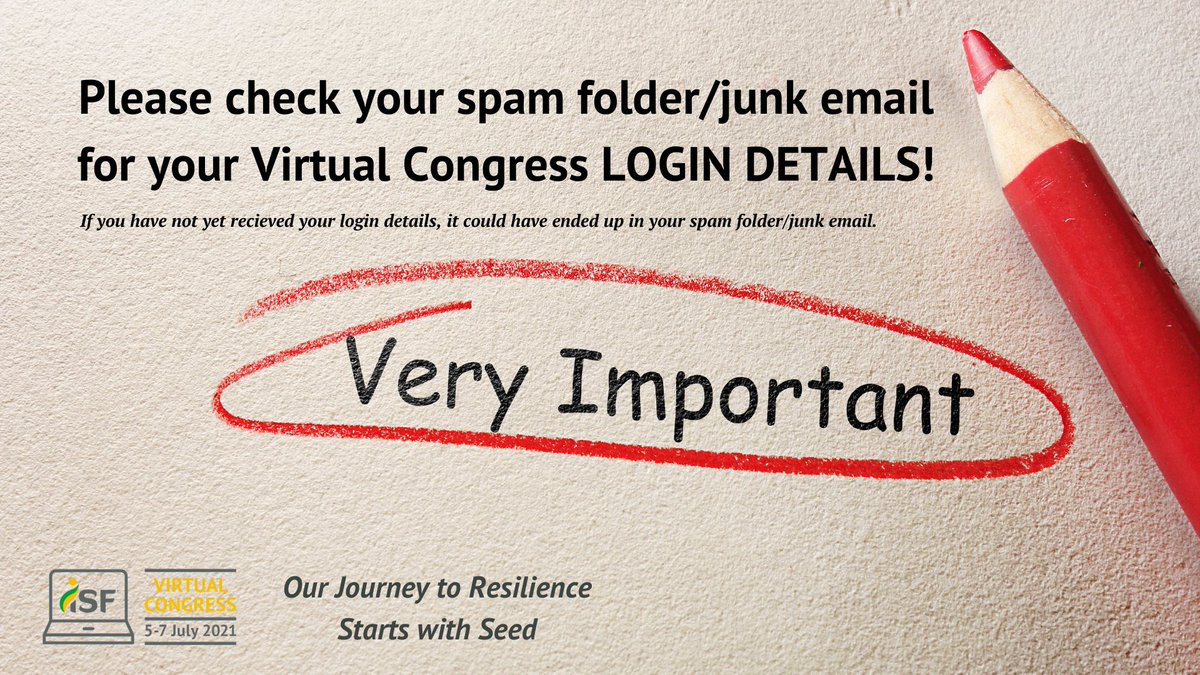 SeedFed's tweet image. ‼️ IMPORTANT ‼️ If you registered for the ISF Virtual Congress 2021, you should have already received your LOGIN DETAILS. If not, please check your spam folder/junk email. 

For any clarification, please contact infowsc@worldseed.org

#ISFVirtual2021 #journey2resilience