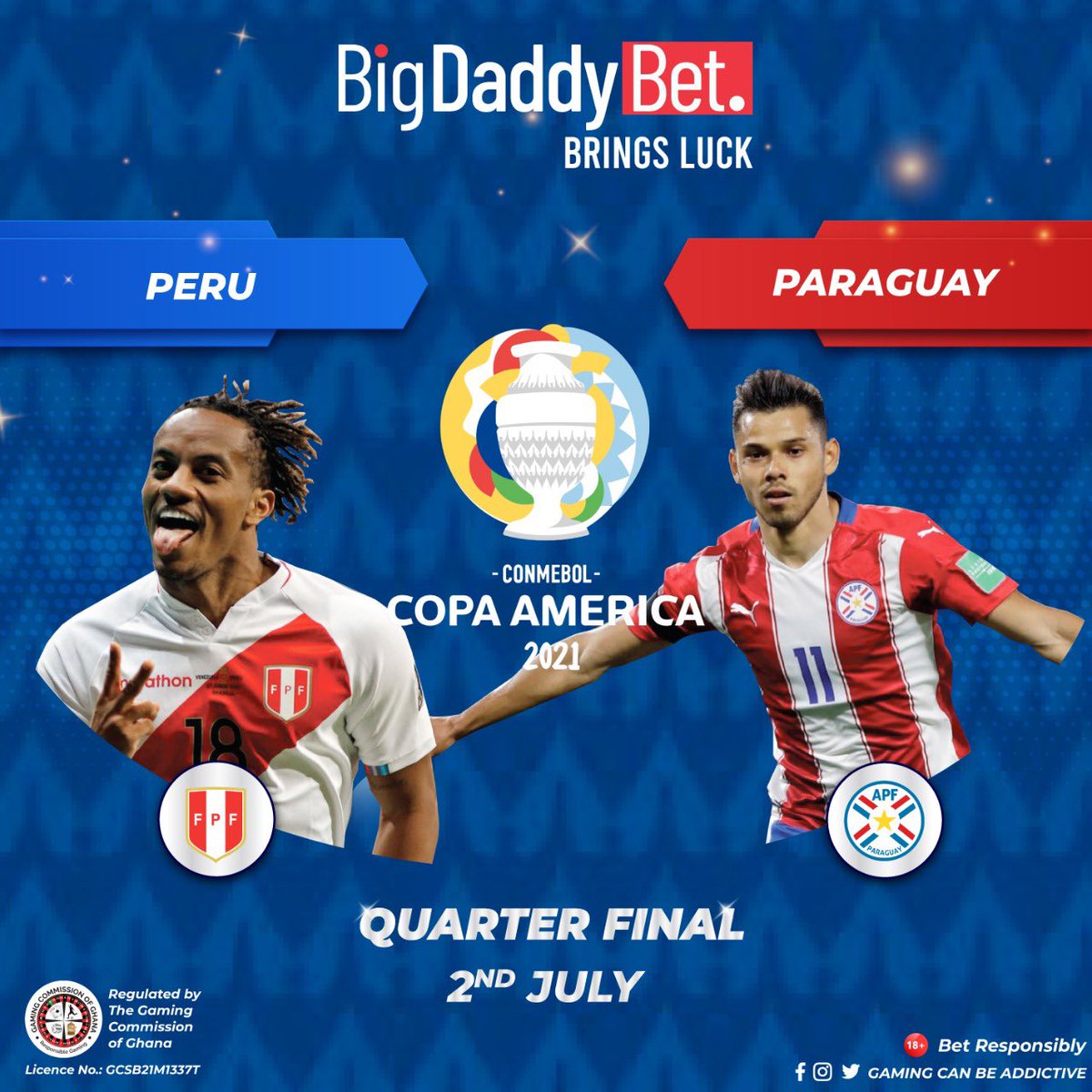 BigDaddyBetGh's tweet photo. In the first of the Copa America quarter-finals, Peru and Paraguay do battle in Goiania on Friday with a place in the final four on the line. BigDaddy Says Peru 2-1 Paraguay. https://t.co/UGw2sXENzR. #CopaAmerica2021 #soccer #Ghana #WinBig #BestOdds #InstantPayouts #bettingadvice https://t.co/8aq0gt715K