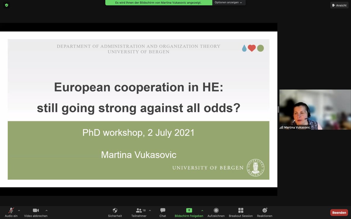 annapriscalohse's tweet photo. In our 2nd keynote, Martina Vukasovic (@UiB) reflects on European cooperation in HE. How do we define Europe, what is cooperation, and how do we measure it? Lots of food for thought! #HErtiePhDWorkshop @thehertieschool @BAGSS5 https://t.co/rK0XlA8iof