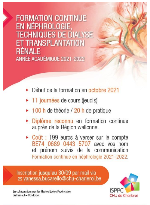 GNFB_be's tweet photo. Une formation pour tout(e) infirmier(e) diplômé(e) voulant acquérir une compétence particulière en #néphrologie, #dialyse et #transplantation.
En collaboration avec Haute Ecole- Condorcet
@er_goffin @bouquegneau @AnayaGuillen @AnsseauC #orpadt @PStoneOftheYear @francois_jouret https://t.co/EVktl4SA0I