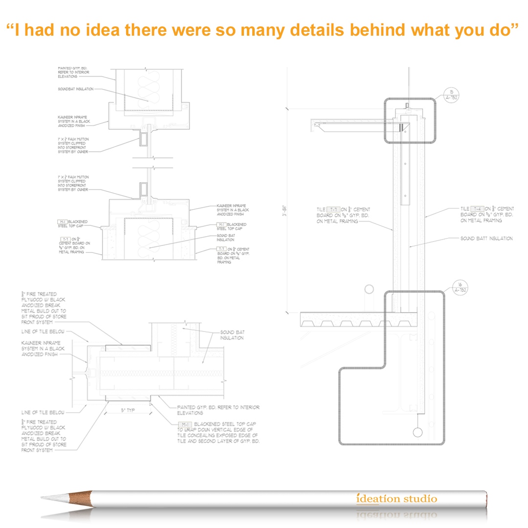 One misconception surrounding the Interior Design profession is that we only select finishes and furniture.  This couldn't be further from the truth.  The details shown on this post are an example of how we manage material transitions.