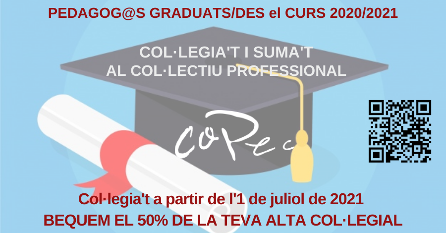 CopecPedagogs's tweet photo. 👨🎓👩🎓 PEDAGOGS I PEDAGOGUES GRADUATS/DES EL CURS 2020/2021. BECA del 50% d'ALTA COL·LEGIAL. El COPEC et vol donar la benvinguda a la professió.
ℹ️ Tota la informació a: https://t.co/NZv2SVuMFE
#COPEC #Pedagogia #Psicopedagogia #Pedagogs #Pedagogues https://t.co/Ah8VDrpFEq