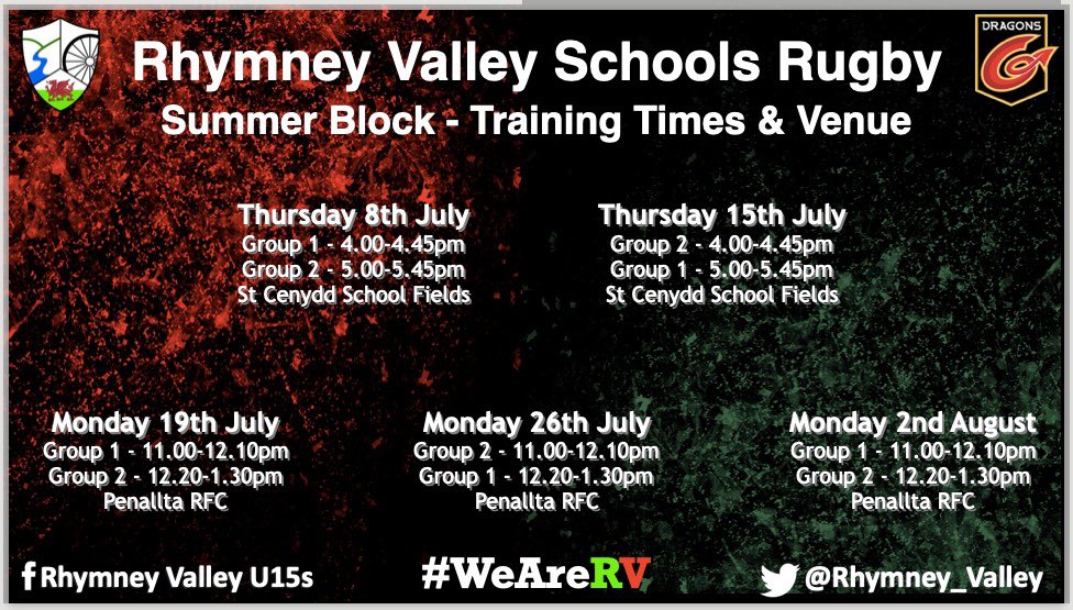 rhymney_valley's tweet photo. Things you love to see 😍🏉👇🏼
Training Returns this coming Thursday for a 5 Week Summer Block!
Players who have registered have been put into 2 groups & all info has been sent out via the WhatsApp group!
#SummerBlock #WeAreRV 💚❤️ https://t.co/PzdjAUvvjF