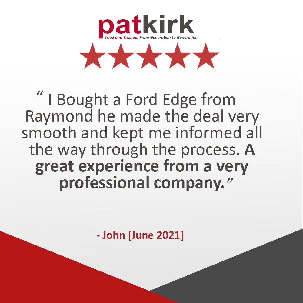 PatKirkLtd's tweet photo. 𝙁𝙀𝙀𝘿𝘽𝘼𝘾𝙆 𝙁𝙍𝙄𝘿𝘼𝙔𝙎💬
We here at Pat Kirk Ltd love to hear feedback from our customers, especially when it is as good as this!

Check out John's 5 star review from his experience with our Sales Executive Raymond in Pat Kirk Ford.

⭐⭐⭐⭐⭐

#FeedbackFriday https://t.co/GDxeVLgKhe