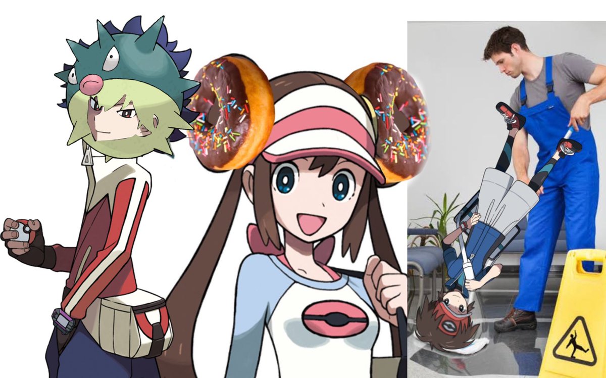 rosa (pokemon) 1girl multiple boys visor cap brown hair raglan sleeves holding double bun  illustration images