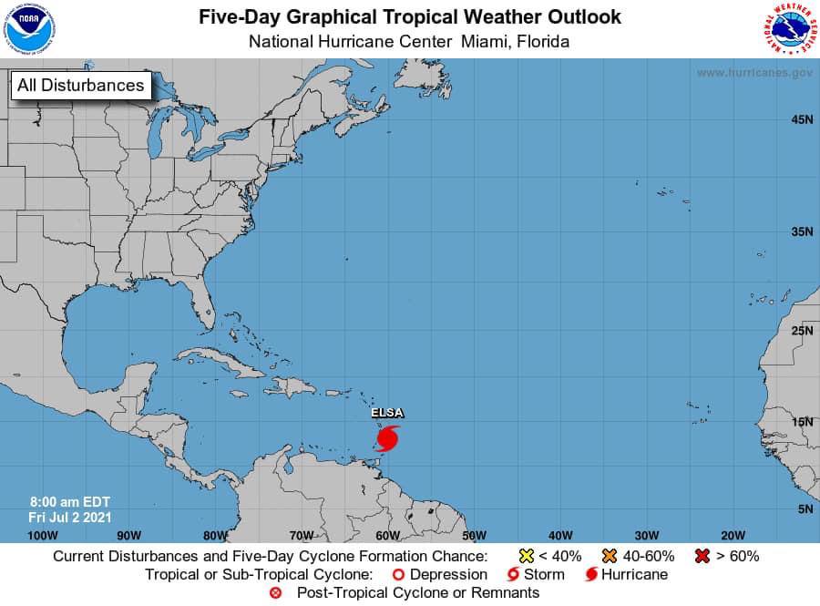 CarlosJoaquin's tweet photo. #Elsa evolucionó a huracán categoría uno. Se ubica aproximadamente a las 7:00 horas del día de hoy, a 3,400 km al este-sureste de las costas de #QuintanaRoo. Les pido mantenerse informados a través de las fuentes oficiales de @ProtCivil_QRoo. #JuntosSaldremosAdelante https://t.co/e5XTOE1Ya9