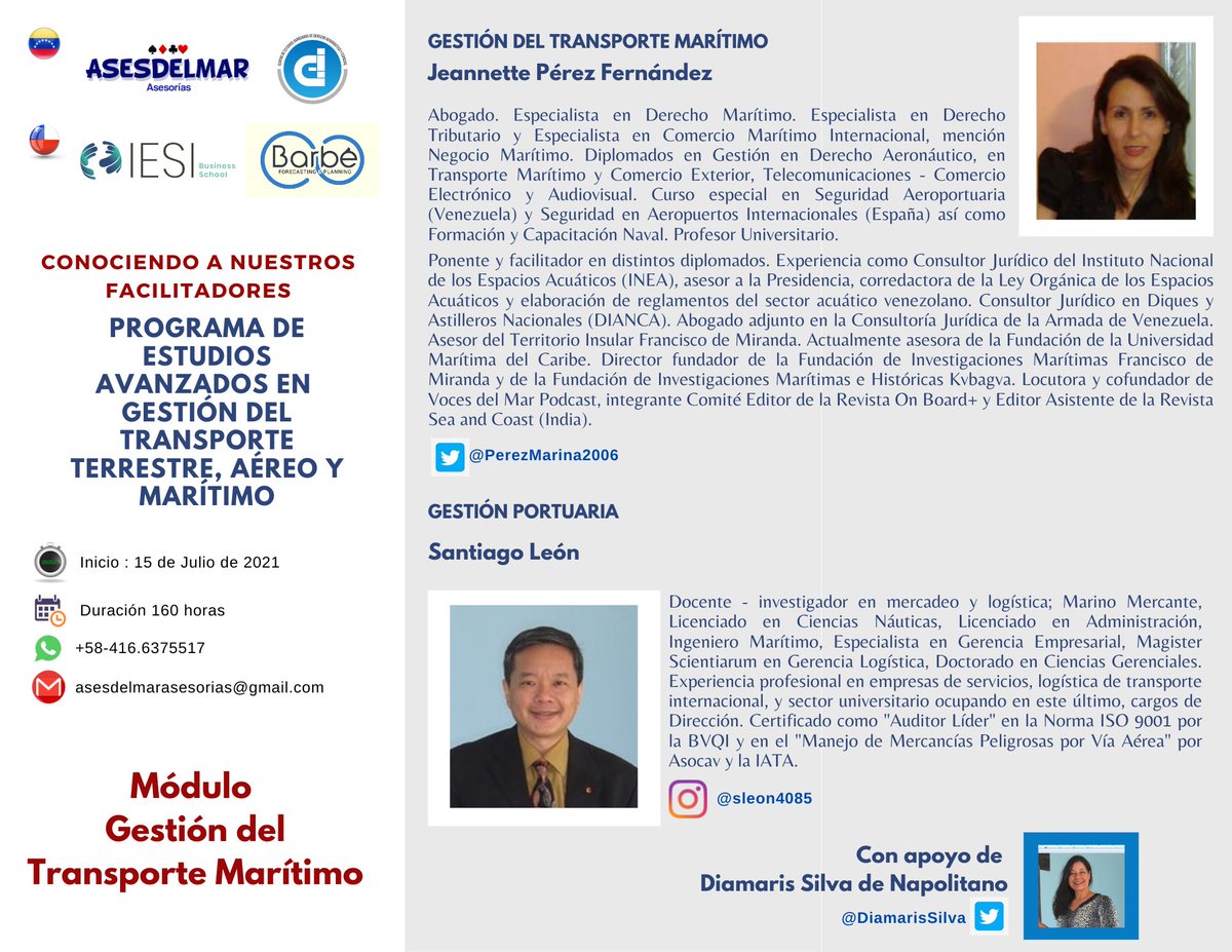 asesdelmar's tweet photo. ¡Conociendo a los facilitadores del Programa de Estudios Avanzados en Gestión del Transporte 🚛✈️🚢! 

En esta oportunidad presentamos a los docentes del módulo del Transporte 🚢 https://t.co/M0RYEz7MUn