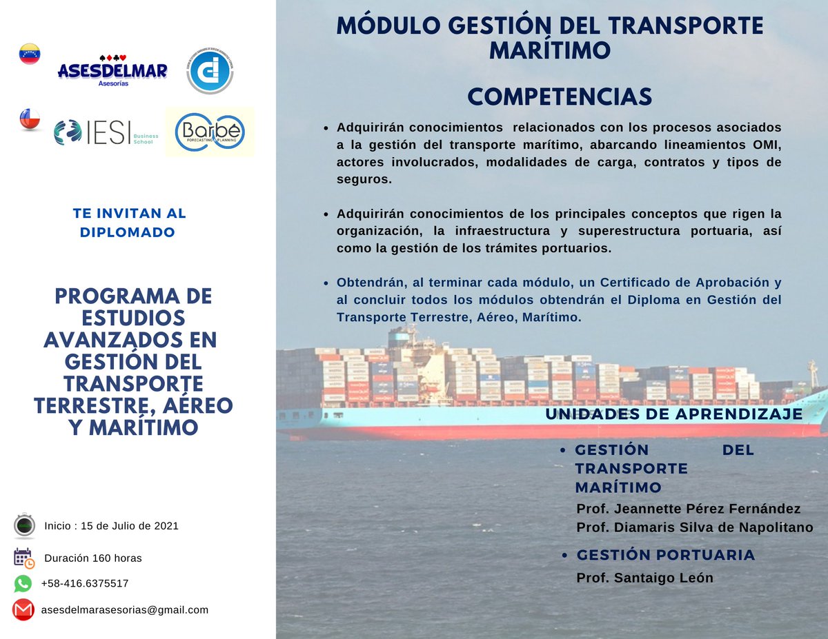 ¡Conociendo a los facilitadores del Programa de Estudios Avanzados en Gestión del Transporte 🚛✈️🚢! 

En esta oportunidad presentamos a los docentes del módulo del Transporte 🚢
