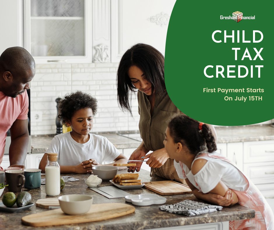 IMPORTANT NEWS
Do you know about the #ChildTaxCredit?
On July 15th, households with #Children will begin receiving monthly #Payments of up to  $300 per child.
Read more below:
hubs.ly/H0R9PmT0
#GreshamFinancial #FinancialFreedom #FinancialEducation
#Taxes #Money #Family