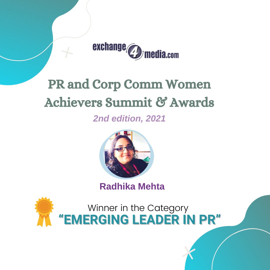 RuderFinnIndia's tweet photo. 🎉 Congratulations to our very own Radhika Mehta (@radhikammehta) for winning the “Emerging Leader in PR Category” at the @e4mtweets PR and Corp Comm Women Achievers Summit &amp; Awards 2nd Edition 2021 🌻⚡️

#RFtogether #PowerUpRF #RFReinvent #RuderFInnIndia https://t.co/R3xgSfUY7i