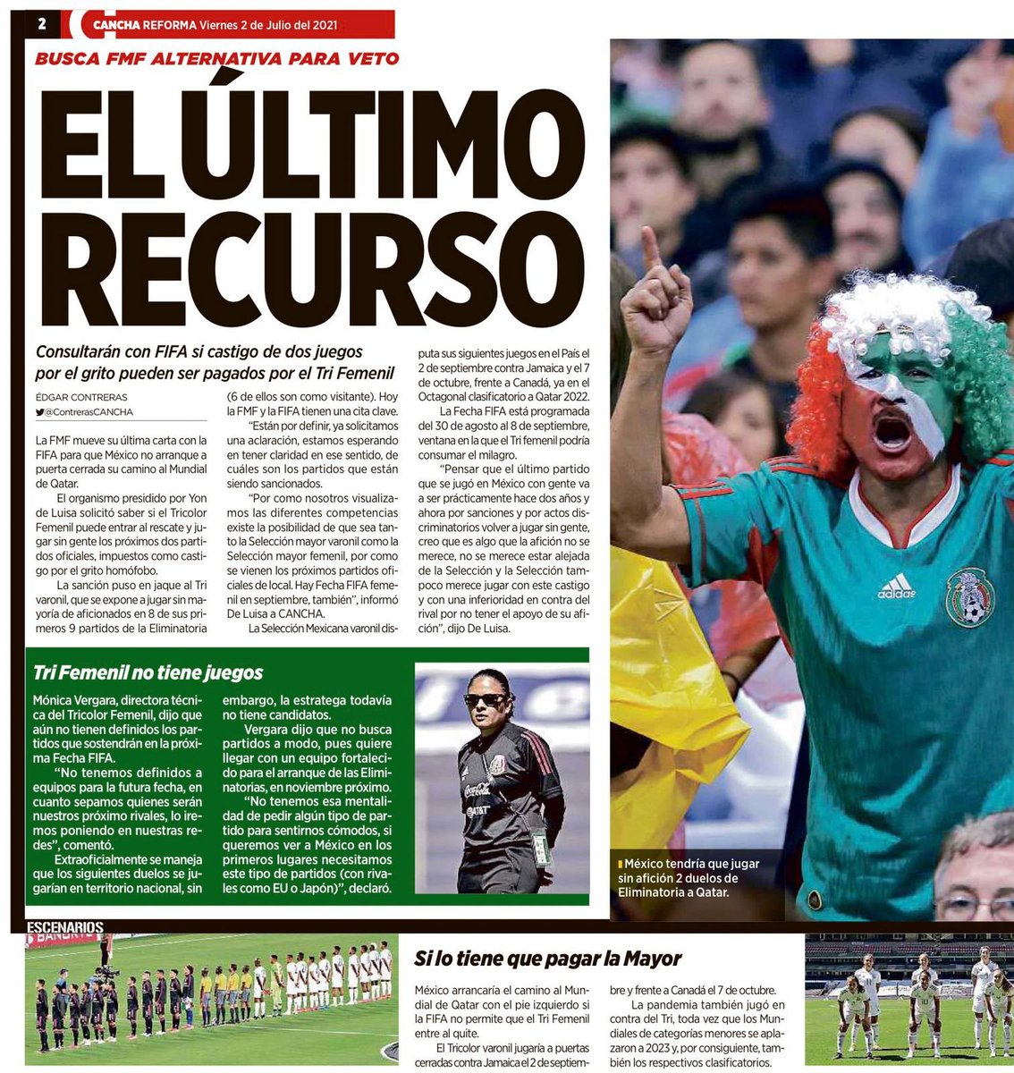 spatargo's tweet photo. La @FIFAcom castiga al Tri varonil por el grito homófobo

Yon de Luisa/ @FMF: ¡Qué gran idea! Hagamos que el Tri femenil y sus seguidoras sean las que jueguen sin gente los próximos dos partidos oficiales

El patriarcado strikes again #FMFMachista 

https://t.co/jN4Q9NhdlJ https://t.co/njtdELAu7R