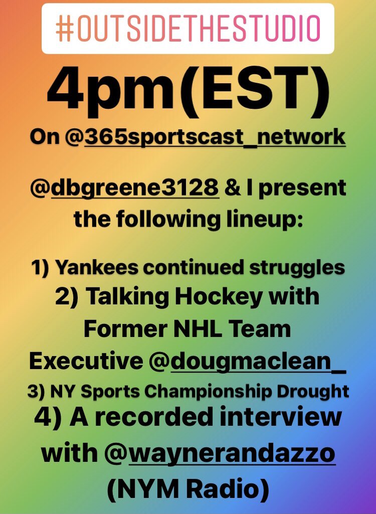 MatthewBlittner's tweet photo. LIVE TODAY 4PM(EST) #OutsideTheStudio on @365Sportscast 

@dbgreene3128 &amp; I present the following Lineup &amp; Guests: @DougMaclean &amp; @WayneRandazzo https://t.co/l8jMS7BemJ