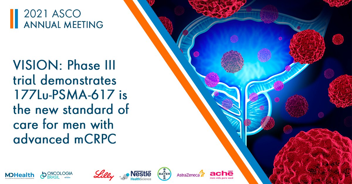 177Lu-PSMA-617 is a targeted radioligand therapy that distributes ß-particle radiation to cells expressing PSMA and to the surrounding microenvironment. Learn more about the study presented during ASCO 2021 bit.ly/3hzmhCO
#ASCO21 #prostate #luterium #VISION #OncoAmericas