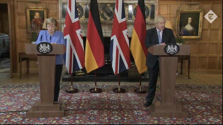 Merkel kävi BoJon luona:

• korostivat 2-välisen suhteen vahvistamista eri alueilla
• BoJo: jäi syrjään EU-aikana
• nyt ehkä DE–UK-sopimuskin
• Merkel: P-Irlannin ongelmiin löytynee ratkaisu
• liittokanslerin 22. vierailu UK:ssa 16 vuoden aikana

Kuva: pressivideo/ Telegraph