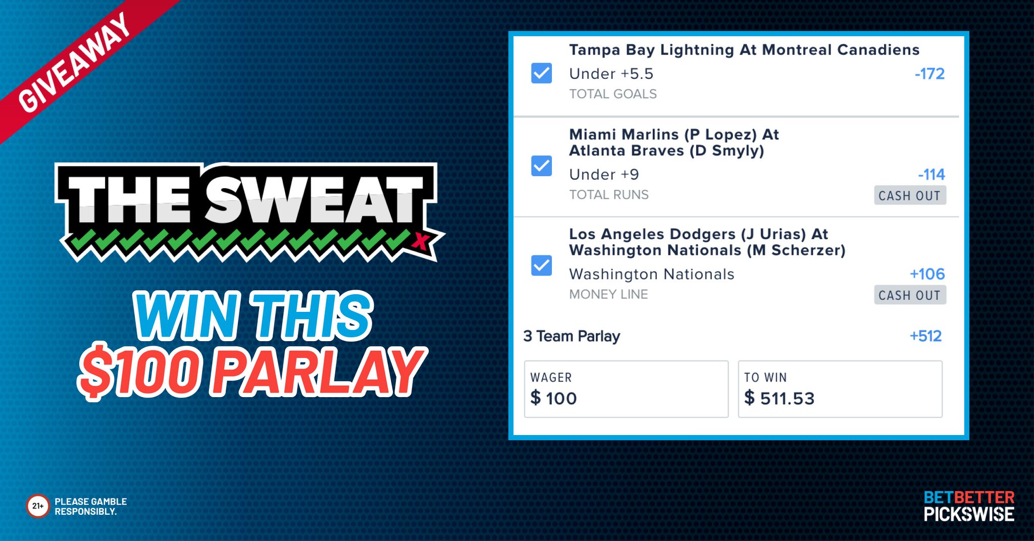 Pickswise on Twitter "🚨 THE SWEAT 511 PARLAY GIVEAWAY 🚨 We will share