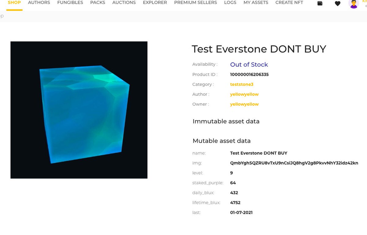 This is what an #Everstone everyone on <a href="/CurrentXChange/">cXc.world 🔺 $MUSIC on Sui 🗺 the web3 Reddit</a> TG is talking about looks like!! 

$PURPLE #NFTstaking, and a track record right on the #NFT

Note the "lifetime_blux" field

Coming #SOON to <a href="/SimpleMarketio/">SimpleMarket|SimpleAssets</a> on <a href="/WAX_io/">WAX</a> 

<a href="/CAITtoken/">CAIT on Wax | #DeFiforAll</a> $BLUX 

wax.simplemarket.io/products/asset…