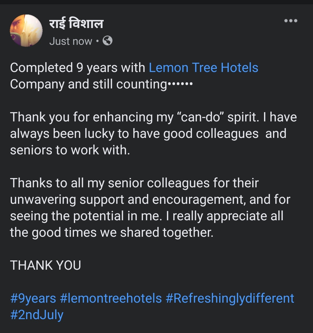 RaishalV's tweet photo. Completed 9 years with Lemon Tree Hotels  Company and still counting.. https://t.co/F5LYJBKGzG