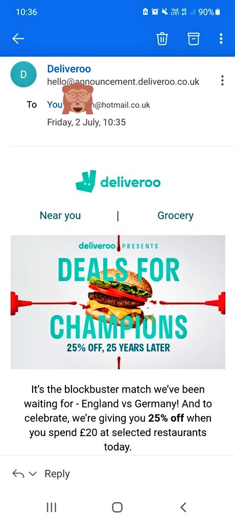 JessicaMillbank's tweet photo. Bit behind there aren't you @Deliveroo 🤣🤣 https://t.co/508BEZsO0W