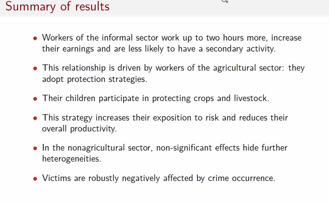 BoutinDelphine's tweet photo. @CalvoTh Great presentation from Thomas Calvo on victimization and fear of crime and its interaction in the informal labor market in Madagascar! #ICDE2021 https://t.co/egsdRxeuwk