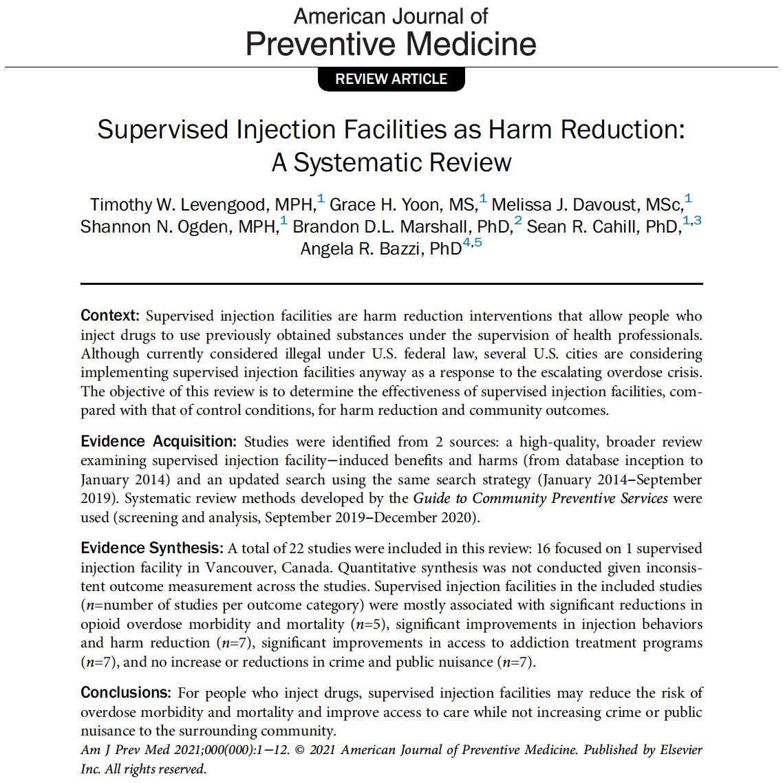Our paper 'Supervised Injection Facilities as #HarmReduction: A #SystematicReview' is now out at @AmJPrevMed! authors.elsevier.com/a/1dKt22gOwG4d… SIFs assc. w/ ⬇️ overdose deaths ⬇️ drug harm ⬆️ access to care ⬇️ crime @angiebazzi @melissadavoust @sn_ogden @DrSeanCahill @BUSPH @Brown_SPH