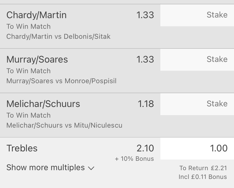 ForehandFlutter's tweet image. Bet 3 - 4U MD/WD treble @ 2.21 odds