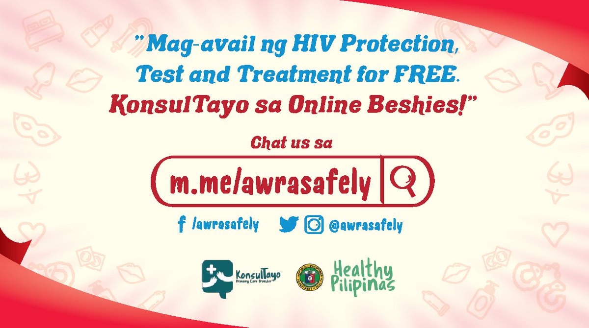 AwraSafely's tweet photo. #AwraSafely for a Healthy Pilipinas. 💯Mag-avail ng HIV Protection, Test and Treatment for FREE. KonsulTayo sa Online Beshies! Chat us sa https://t.co/AVR3kc2bkK #readysetawra https://t.co/DhMrsPiP0V