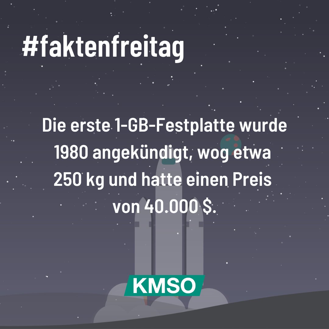 kmso_de's tweet photo. Happy Friday! 😃 Es ist wieder #FaktenFreitag und heute gibt es natürlich einen neuen Fakt für euch!⁠ 🎉⁠
⁠
Wusstet ihr, dass die erste 1-GB-Festplatte 1980 angekündigt wurde, etwa 250 kg wog und eine Preis von 40.000 $ hatte? (Quelle: IBM)

#informatik #fakten #festplatte https://t.co/9PivfUXouG