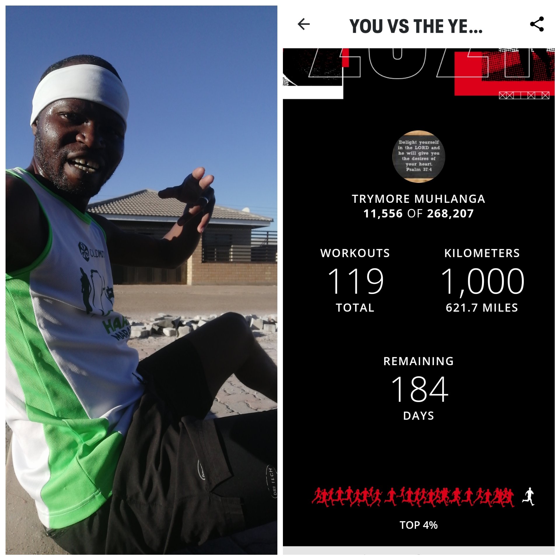 Trymore Muhlanga 10 3km Km Easy Paced Morning Run 50 13 Average Pace 4 53 Km 12 3km H Maximum Pace 1 44 Km Or 34 7km H 1 000 Km Year To Date Yippiee 1 000km In The Bag 800km To