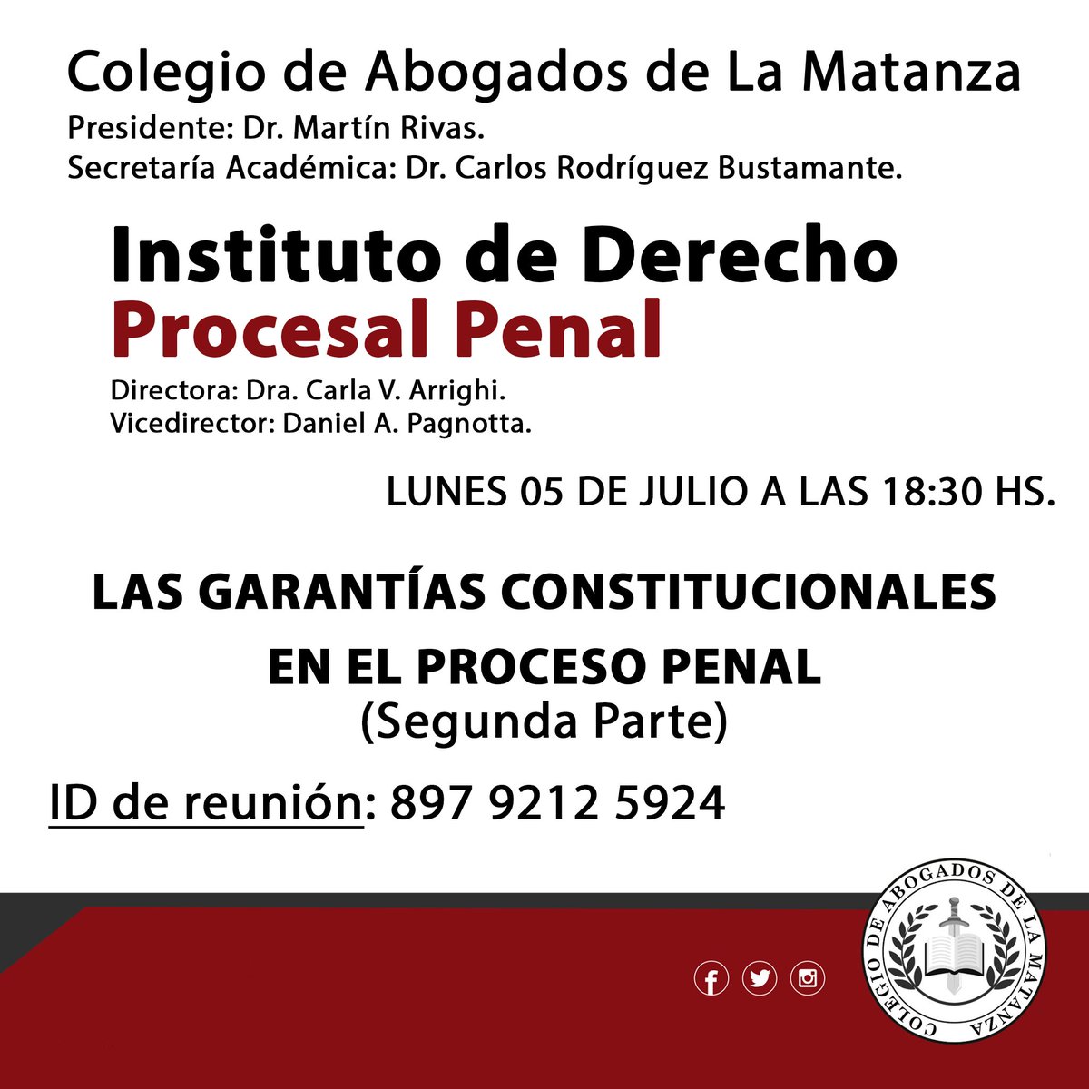 calmatanza's tweet photo. La actividad se realizará a través de la plataforma Zoom. Quienes se encuentren interesados podrán Ingresar directamente:
ID de reunión: 897 9212 5924
#calm #colegiodeabogados #pertenenciacalm https://t.co/nEdYLCFKXJ