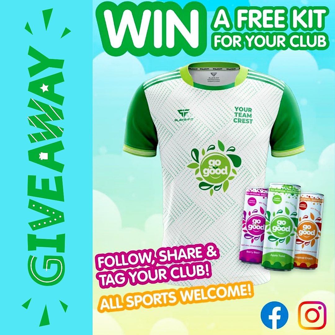 PlayrFit's tweet photo. Great News!! 
We have teamed up with @gogooddrinks to give you and your team a chance to WIN a set of Jerseys. All you have to do is follow these three simple steps...
1. follow @gogooddrinks
2. tag 3 team members &amp; your sports club
3. Share to your story
Good luck guys🍀🤞 https://t.co/r3whfNNcKB