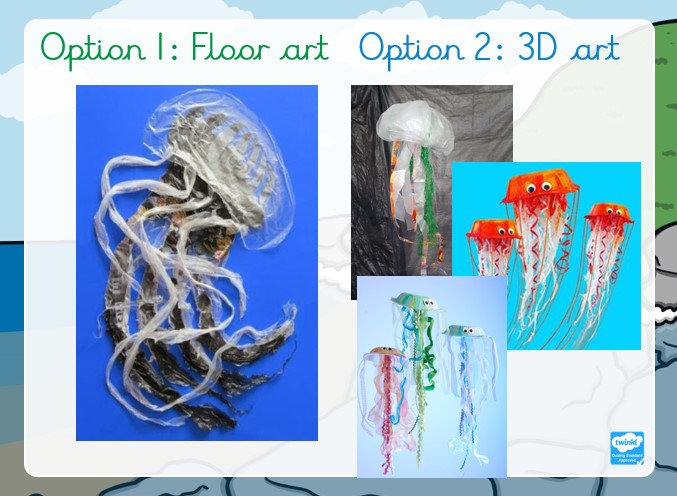 TyntesfieldLY's tweet photo. We can't wait to share with you our 'Art Day @ Home' creations, this afternoon. This morning we listened to the story 'Somebody Swallowed Stanley', shared our reactions to plastic in the ocean and have begun to create jellyfish out of plastic waste. #TPSArtDay2021 https://t.co/Dc7C3QtxR7