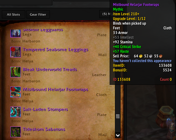 Wowhead's tweet photo. Players have found out that one item in Legion's Maw of Souls is currently bugged and is dropping at #Shadowlands Season 2 Mythic+ Item Levels and can be upgraded with Valor all the way to 246 Item Level.

#Warcraft 

https://t.co/xWv3ZuZPKY https://t.co/Gb1Rpi2L2L