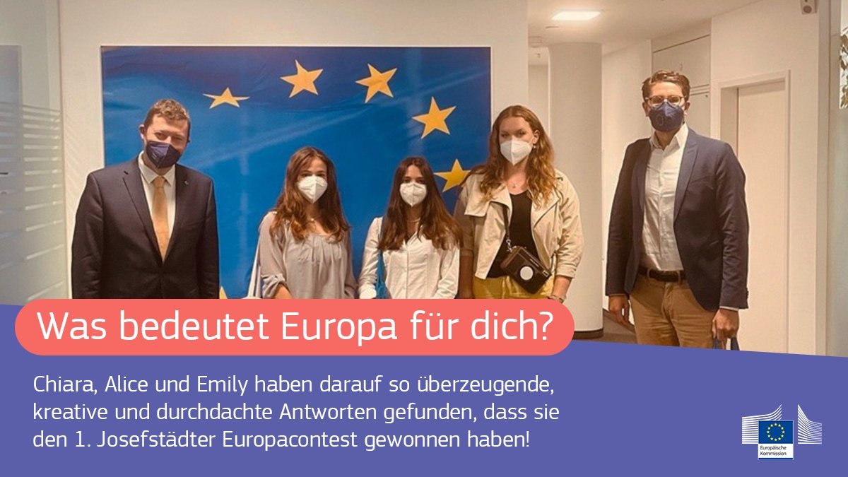 Was bedeutet Europa 🇪🇺 für dich? Chiara, Alice &amp; Emily haben mit ihren kreativen Antworten den 1. Josefstädter Europacontest🏆 gewonnen! <a href="/MartinSelmayr/">Martin Selmayr</a> hat sich heute mit den Schülerinnen ausgetauscht. Danke auch an EU-Gemeinderat Florian Wunsch, der den Wettbewerb initiiert hat!