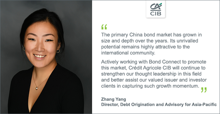 CA_CIB's tweet photo. #BondMarkets |Our expert Zhang Yang, Director, Debt Origination and Advisory for #AsiaPacific, joined the “Development of Primary Market Access via Bond Connect” panel at the #BondConnect Anniversary Summit 2021. Here is a excerpt of what she had to say 👇 https://t.co/rRefzpoaR8