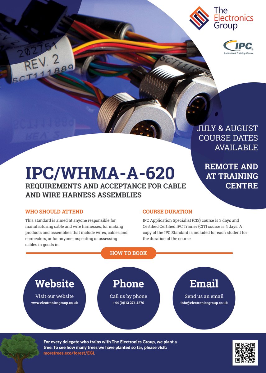 ElectronicsGrp's tweet photo. The IPC/WHMA-A-620 course is available for booking.

To book please call or email The Electronics Group with the details provided below:

Call: +44 (0)113 274 4270
Email: info@electronicsgroup.co.uk

#electronics #electronicsindustry #manufacturing #IPC #courses #training https://t.co/dqoXweMRo3